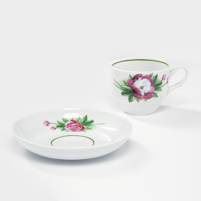 Чайная пара &laquo;Пион&raquo;, 250 мл, блюдце d=15 см, фарфор
