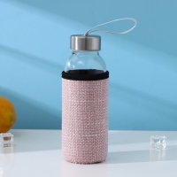 Бутылка для воды стеклянная в чехле &laquo;Кантри&raquo;, 300 мл, h=16,5 мл, рисунок МИКС