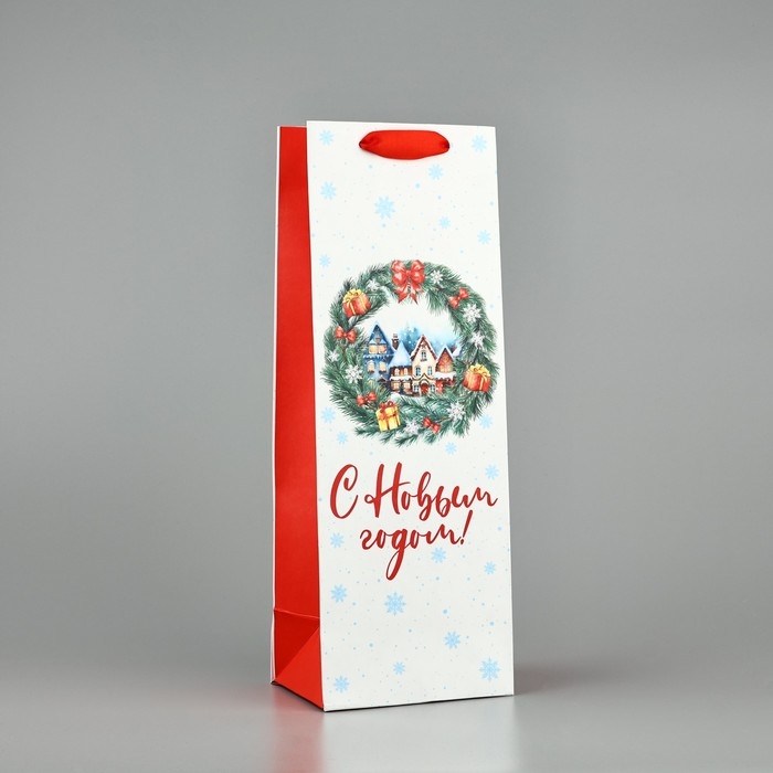 Пакет под бутылку «С Новым годом», венок, 13 х 36 х 10 см, Новый год Пакет под бутылку «С Новым годом», венок, 13 х 36 х 10 см, Новый год