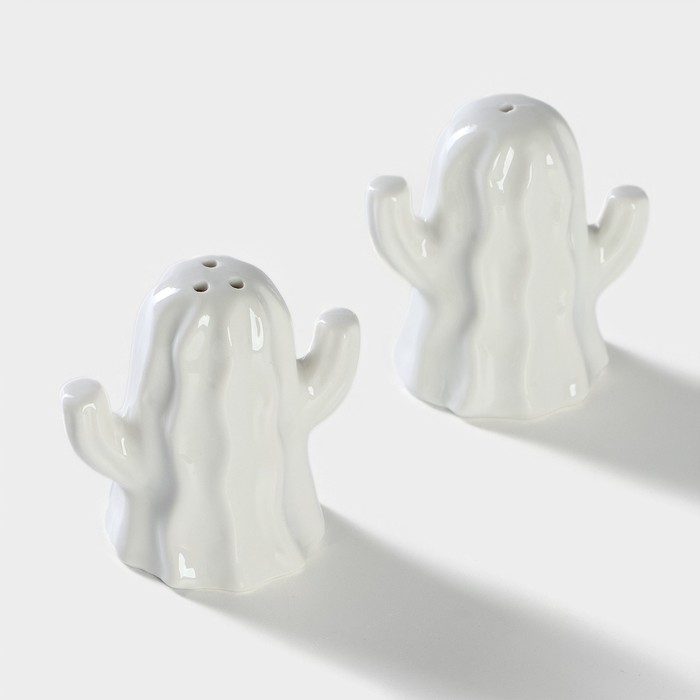 Набор фарфоровый для специй на бамбуковой подставке BellaTenero &laquo;Кактусы&raquo;, 2 предмета: солонка 75 мл, перечница 75 мл, цвет белый