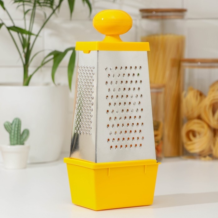 Тёрка Доляна &laquo;Комфорт&raquo;, 4 грани, с контейнером 450 мл, ручка круглая, 28&times;12&times;9 см, цвет МИКС