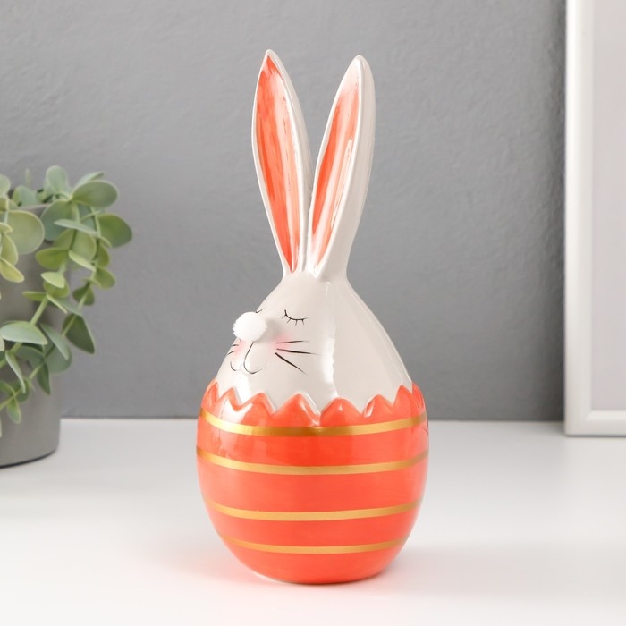 Сувенир керамика Сувенир керамика "Кролик в яйце с полосками" серо-оранжевый 9,2х9х20,5 см