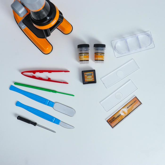 Микроскоп "Юный ботаник" кратность до х1200, оранжевый, подсветка