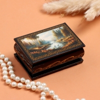 Шкатулка &laquo;Журавли на пруду&raquo;, черная, 6&times;9 см, лаковая миниатюра