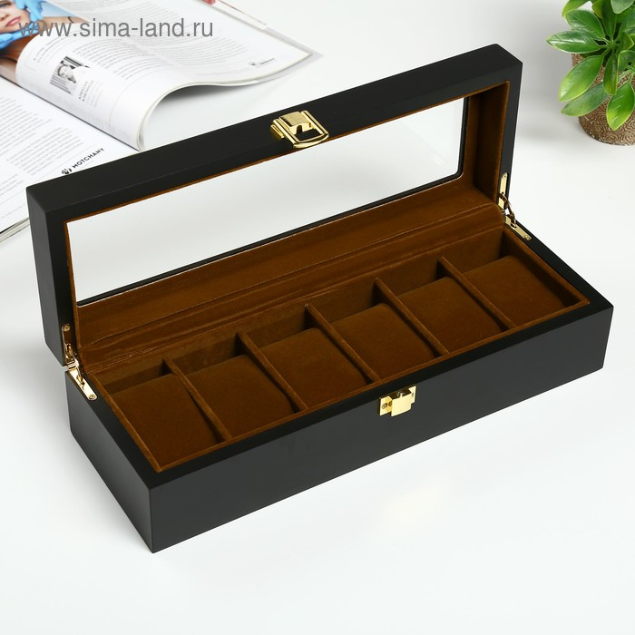 Шкатулка дерево под часы 6 отделений Шкатулка дерево под часы 6 отделений "Чёрная матовая" 8х31х11 см