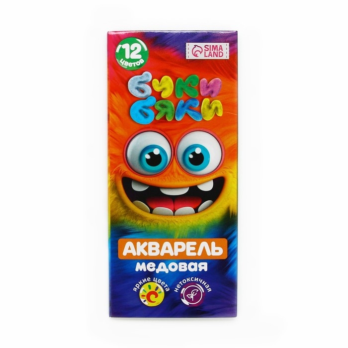 Акварельные краски 12 цветов, упаковка картон ТМ Буки Бяки Акварельные краски 12 цветов, упаковка картон ТМ Буки Бяки