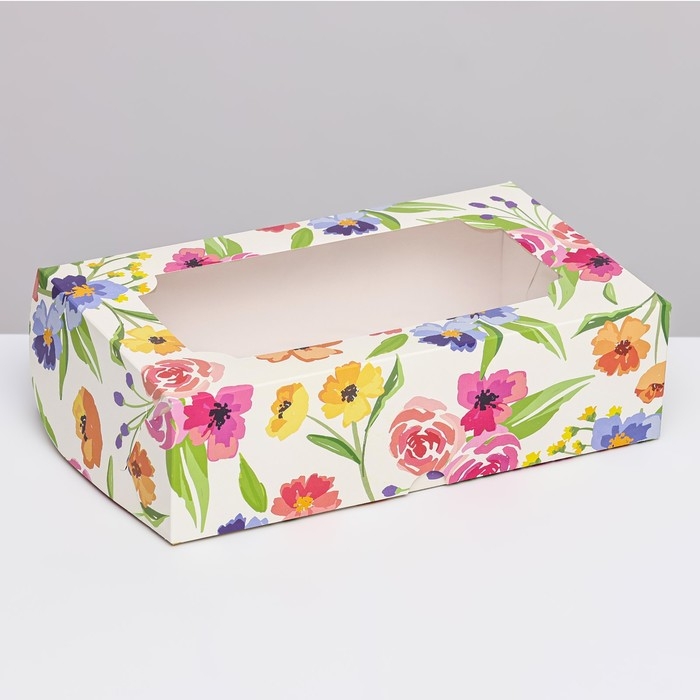 Коробка складная с окном под зефир Коробка складная с окном под зефир "Полевые цветы", 25 х 15 х 7 см