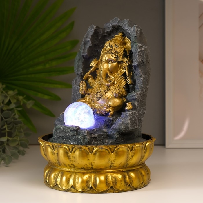 Фонтан настольный от сети, подсветка "Ганеша в скале" 28х20х20 см