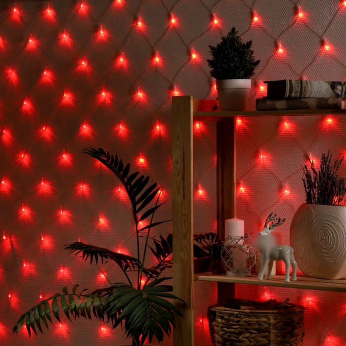 Гирлянда «Сеть» 1.6 × 1.6 м, IP20, прозрачная нить, 144 LED, свечение красное, 8 режимов, 220 В Гирлянда «Сеть» 1.6 × 1.6 м, IP20, прозрачная нить, 144 LED, свечение красное, 8 режимов, 220 В