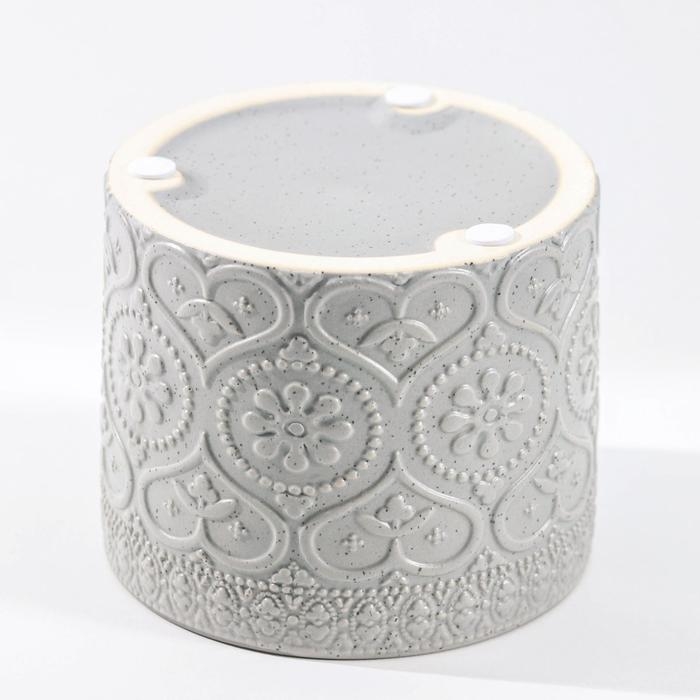 Банка для хранения сыпучих продуктов &laquo;Кружева. Сердца&raquo;, 400 мл, 10&times;9,5 см, с бамбуковой крышкой, керамическая, цвет серый