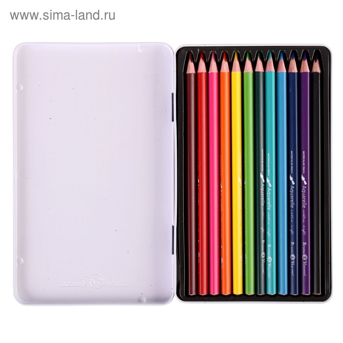 Карандаши акварельные 12 цветов Aquarelle, в металлической коробке с ложементом