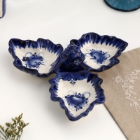 Менажница гжель &laquo;Листики&raquo;, бело-синий,керамика,