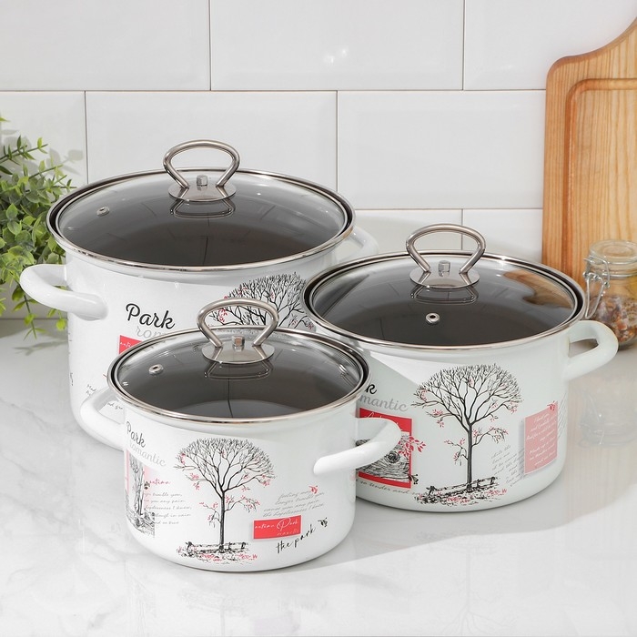 Набор кастрюль &laquo;Осенний парк. Люкс&raquo;, 3 предмета: 2,4 л, 3,4 л ,5 л, крышки, индукция