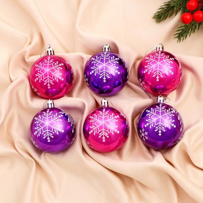 Набор шаров пластик d-6 см, 6 шт Набор шаров пластик d-6 см, 6 шт "Снежная феерия" сиреневый фиолетовый