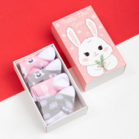 Набор новогодних носков для девочки Крошка Я &laquo;Зайчик&raquo;, 4 пары, 10-12 см