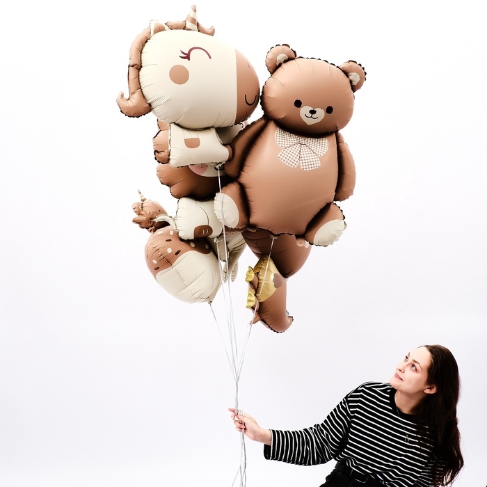 Шар фольгированный 35" &laquo;Мишка с бантом&raquo;, под воздух, матовый, цвет шоколадный
