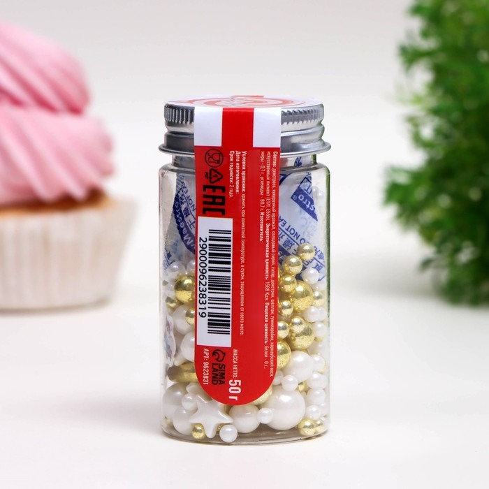 Посыпка кондитерская «Детский праздник», бело-золотая, 50 г Посыпка кондитерская «Детский праздник», бело-золотая, 50 г