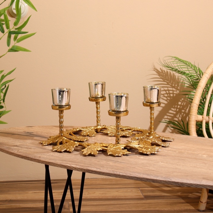 Подсвечник на 4 свечи Подсвечник на 4 свечи "Кленовые листья" алюминий 46х46х18 см