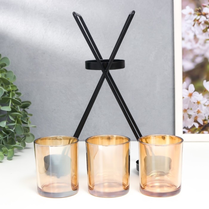 Подсвечник металл, стекло на 3 свечи Подсвечник металл, стекло на 3 свечи "Гарна" d-5 см, чёрный 9х21х25 см