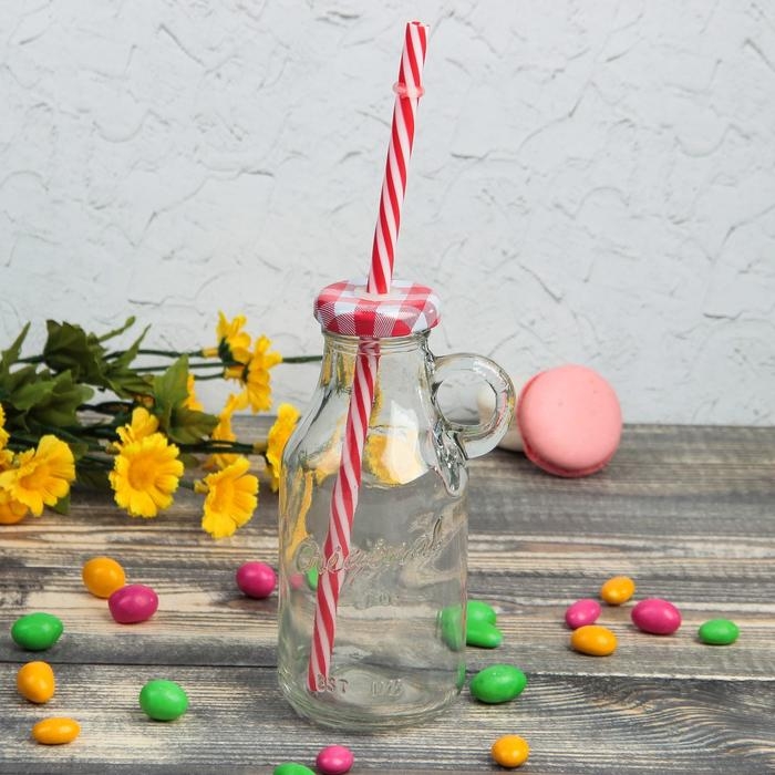 Бутыль стеклянная с крышкой и трубочкой, 200 мл, 7,5×6×14,5 см, цвет МИКС Бутыль стеклянная с крышкой и трубочкой, 200 мл, 7,5×6×14,5 см, цвет МИКС