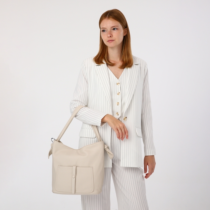 Сумка-тоут на молнии, 2 наружных кармана, цвет молочный Сумка-тоут на молнии, 2 наружных кармана, цвет молочный