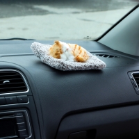 Игрушка на панель авто, кошечка на подушке, бело-рыжий окрас