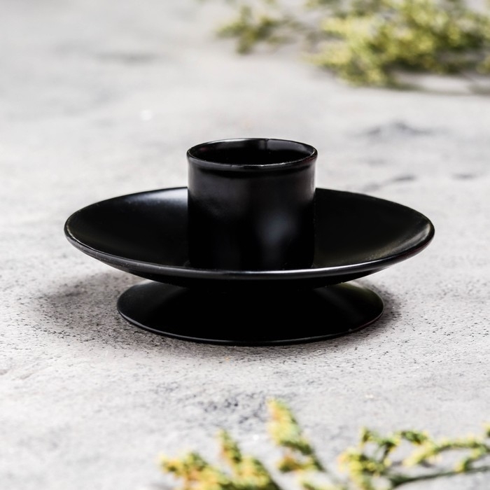 Подсвечник "Лотос 2Н" металл на 1 свечу, 7,5х2,5 см, черный