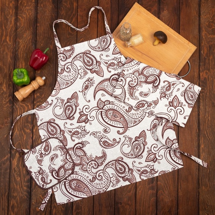 Кухонный набор Этель &laquo;Восточные узоры&raquo;, полотенце 40х73 см, прихватка 19х19 см, фартук 60х65 см