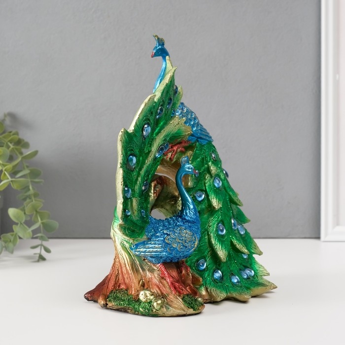 Сувенир полистоун "Два зелёных павлина" стразы 25,5х14х24 см