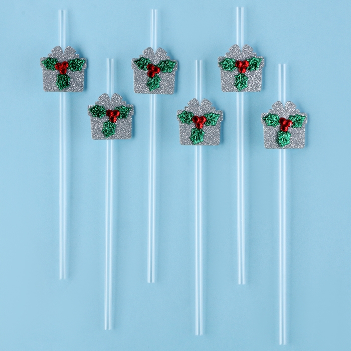 Новый год! Трубочка-подарок &laquo;Ягодка&raquo;, серебро, набор 6 шт.