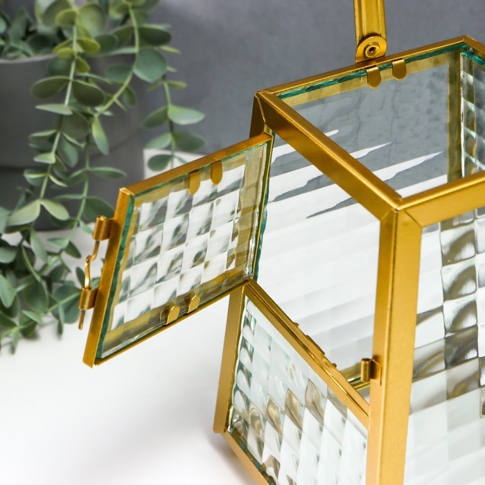 Подсвечник металл Подсвечник металл "Грани с витражными стёклами" золото 15х14.5х21 см