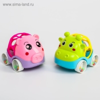 Машинка - погремушка &laquo;Зоо&raquo;, с эластичными элементами, виды МИКС, Крошка Я