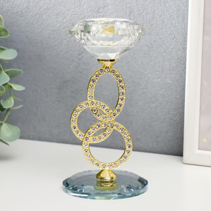 Подсвечник стекло на 1 свечу Подсвечник стекло на 1 свечу "Сплетение колец" стразы золото 16,5х8х8 см