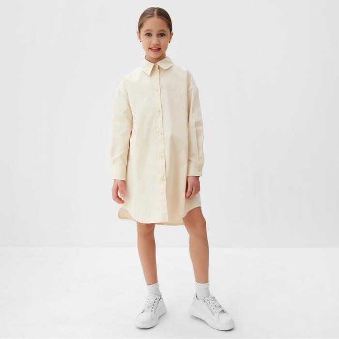 Платье-рубашка для девочки MINAKU, цвет бежевый, рост 128 см Платье-рубашка для девочки MINAKU, цвет бежевый, рост 128 см