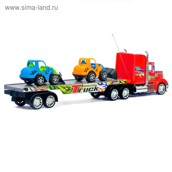 Грузовик радиоуправляемый «Автовоз», с тракторами, работает от батареек, МИКС Грузовик радиоуправляемый «Автовоз», с тракторами, работает от батареек, МИКС