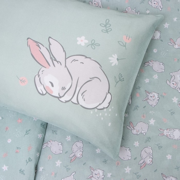 Постельное бельё Крошка Я &laquo;Зайчик на лужайке&raquo;, 112х143 см, 60х120+20 см, 40х60 см, 100% хлопок, бязь