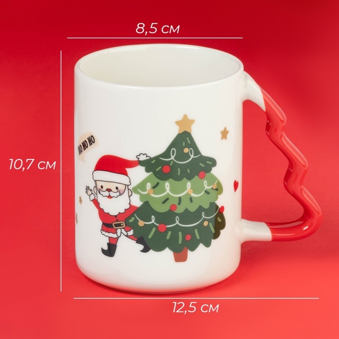 Новогодняя кружка Доляна &laquo;Веселый дедушка&raquo;, 400 мл, 12,5&times;8,5&times;10,7см, цвет белый