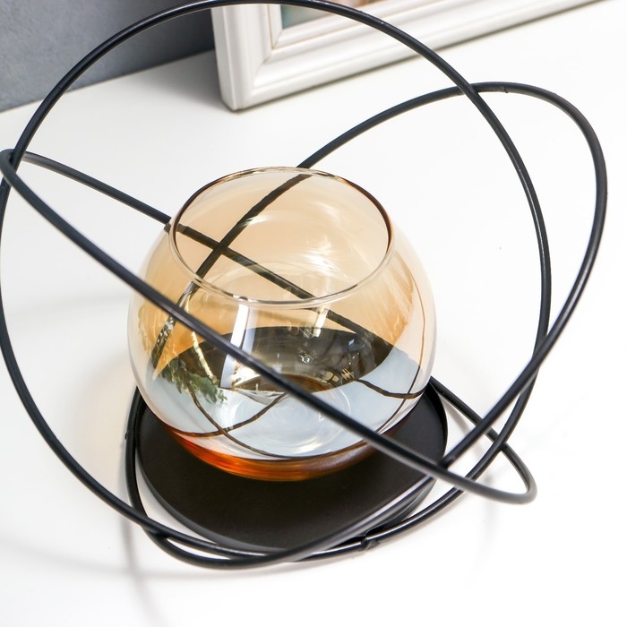 Подсвечник металл, стекло на 1 свечу Подсвечник металл, стекло на 1 свечу "Лофт. Сплетение колец" чёрный 16х20х22 см