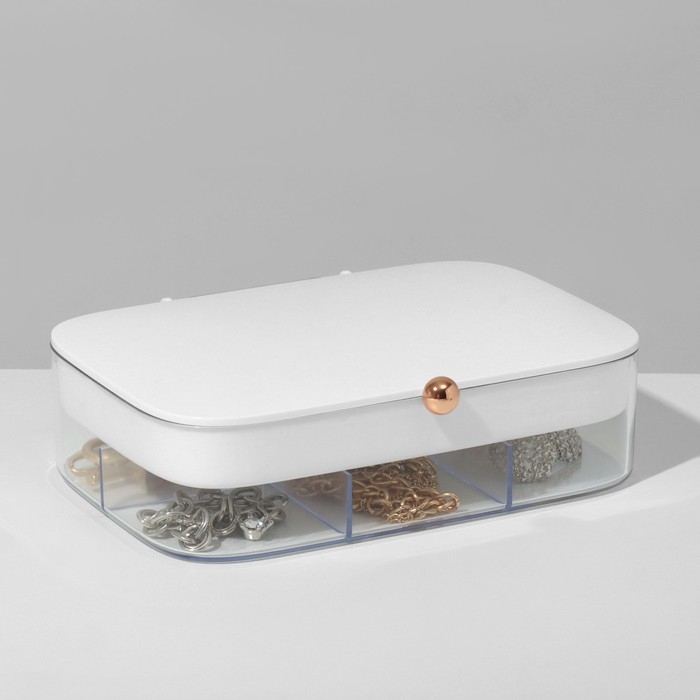 Подставка для украшений &laquo;Шкатулка&raquo; 2 яруса, 30 ячеек, 18&times;14&times;5 см, пластик, цвет белый