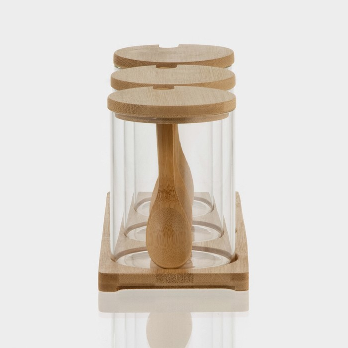 Банки стеклянные для хранения сыпучих продуктов &laquo;Эко&raquo;, 450 мл, 3 шт, с бамбуковой крышкой