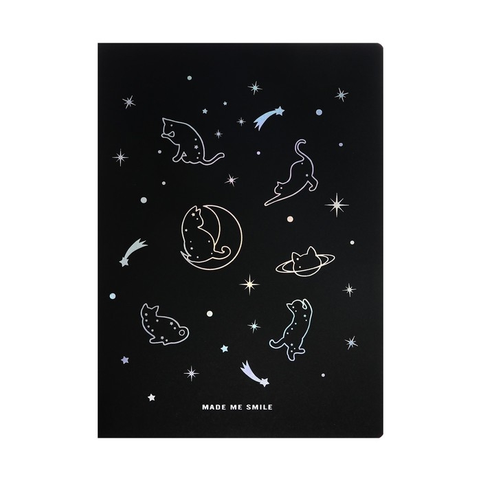 Скетчбук А4, 26 черных листов, "Котик на луне", плотность 110 гр., МИКС