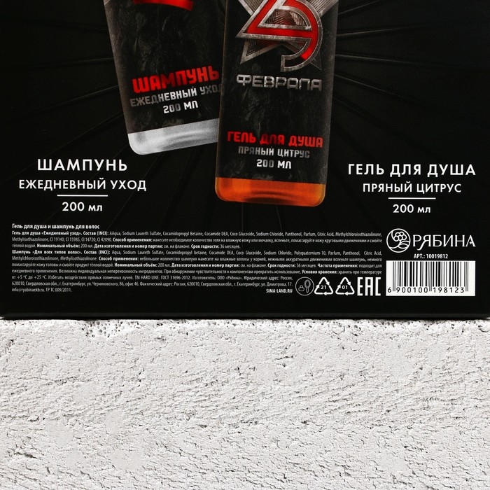 Подарочный набор косметики &laquo;С 23 Февраля!&raquo;, гель для душа 200 мл и шампунь для волос 200 мл, HARD LINE