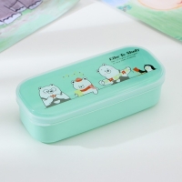 Ланч - бокс пластиковый с ложкой «Мишки», прямоугольный, 18×7×4,5 см, цвет МИКС Ланч - бокс пластиковый с ложкой «Мишки», прямоугольный, 18×7×4,5 см, цвет МИКС