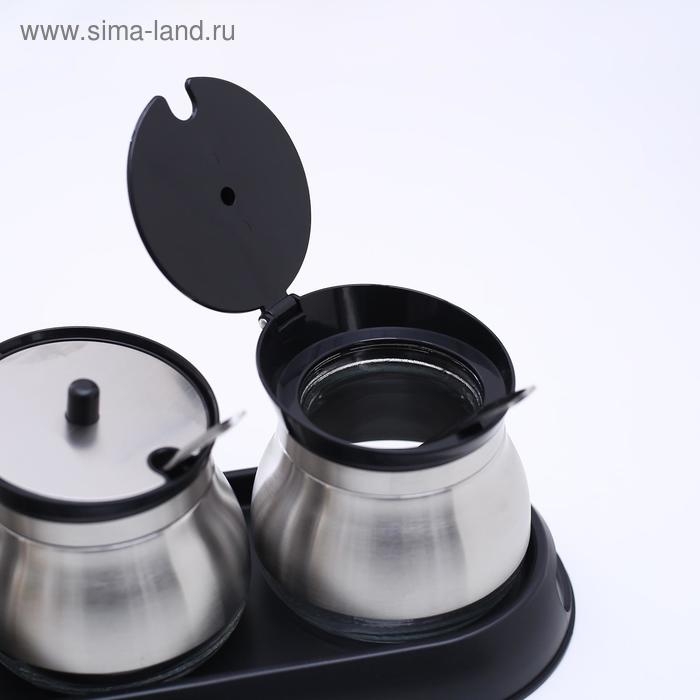 Набор стеклянных банок для сыпучих продуктов «Сияние», 31×12×12 см, на подставке, 3 шт, цвет чёрный Набор стеклянных банок для сыпучих продуктов «Сияние», 31×12×12 см, на подставке, 3 шт, цвет чёрный