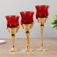 Подсвечник стекло набор 3 шт "Бокалы" высота 18, 20, 22,5 см красный 22,5х7,8х7,8 см