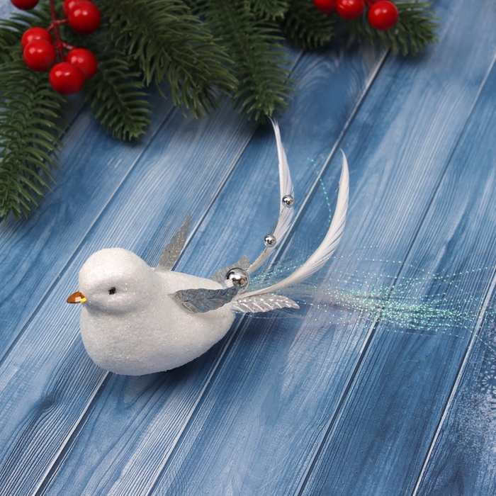 Ёлочные игрушки 3 шт. &laquo;Зимнее волшебство. Маленькая птичка&raquo; пластик, 5х11,5 см, белый
