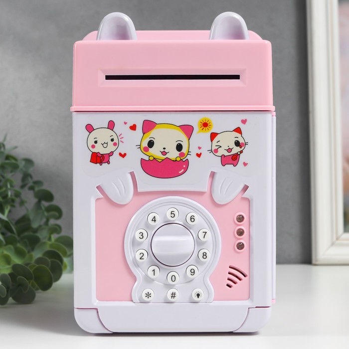 Копилка пластик д/монет и купюр Копилка пластик д/монет и купюр "Сейф с ушками" кодовый замок, звук 3АА МИКС 20х12,2х13 см