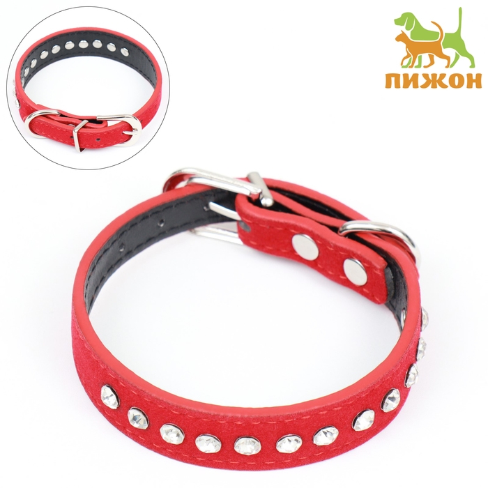 Ошейник Ошейник "Бархат и стразы", 31 х 1,3/2 см, ОШ 22-28 см, красный