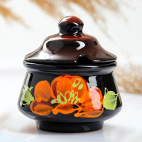 Сахарница "Псковская" 0,3л / 12х12,5см, мак на черном Сахарница "Псковская" 0,3л / 12х12,5см, мак на черном