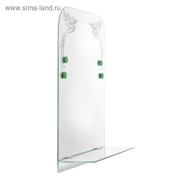 Зеркало &laquo;Райские птицы&raquo;, с пескоструйной графикой и фьюзингом, настенное, с полочкой, 35&times;45